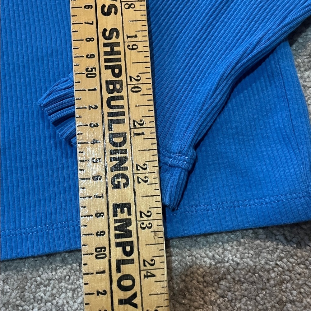 J. Crew Royal Blue Long Sleeve Ruffled Neck Ribbed Size Medium - Picture 7 of 8